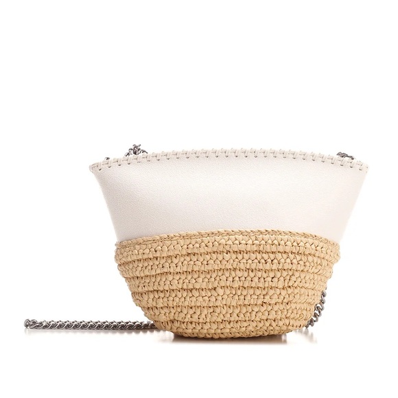 Stella McCartney falabella small shoulder bag crossbody half moon raffia chalk - Picture 14 of 14